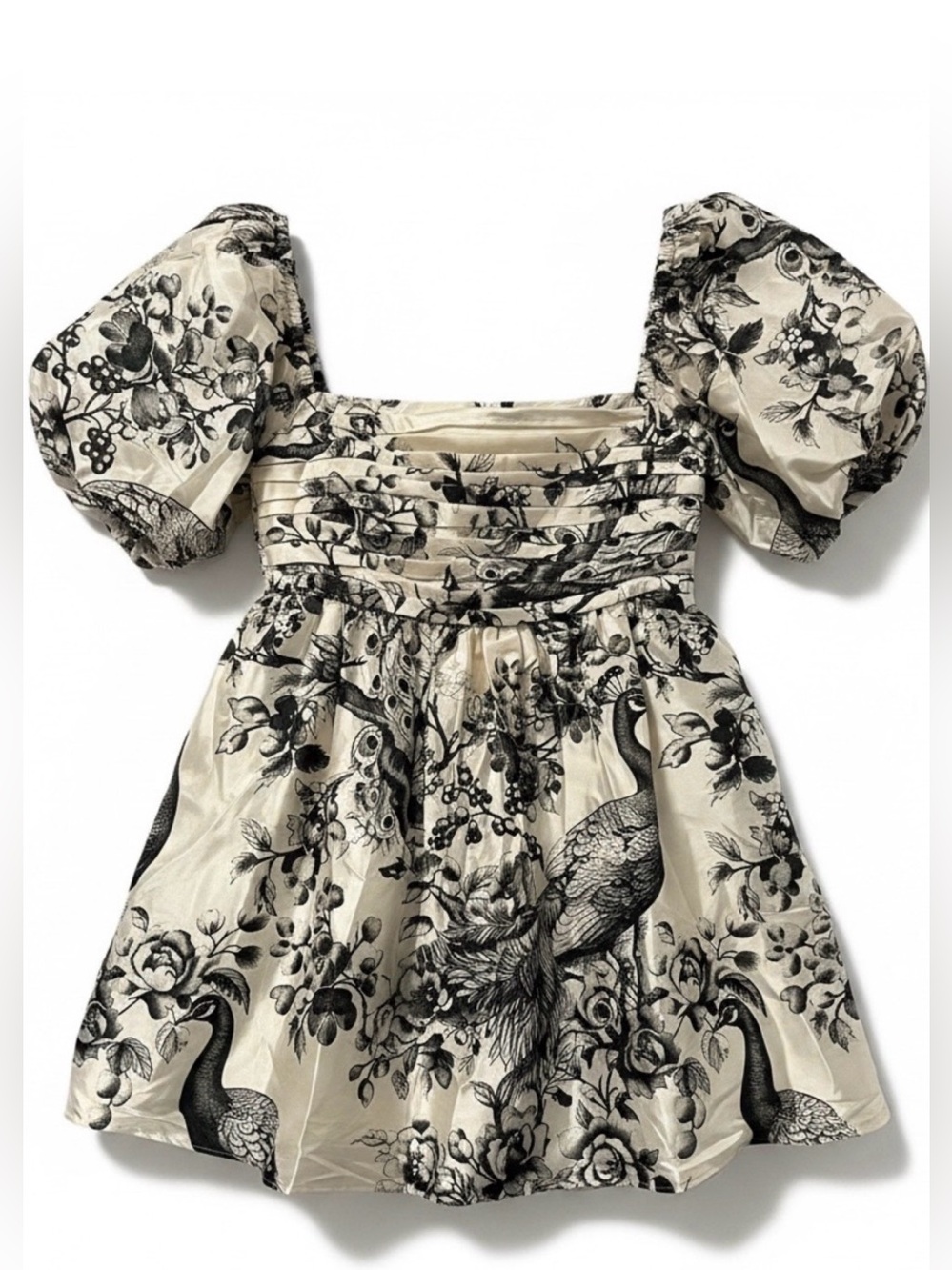 BHLDN Anthropologie Nina Puff Sleeve Mini Dress Taffeta Square Neck XS